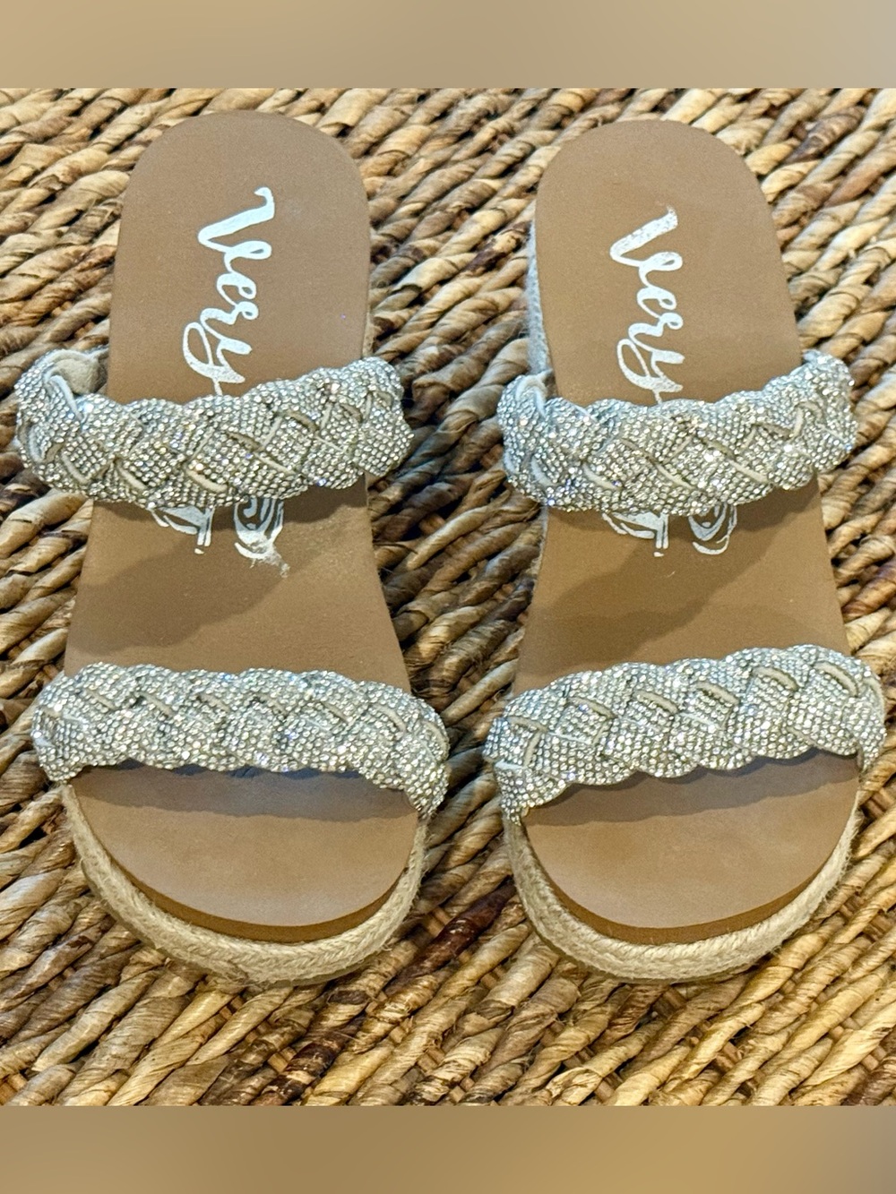 Very G Silver Beaded Braided Double-Strap Sandals